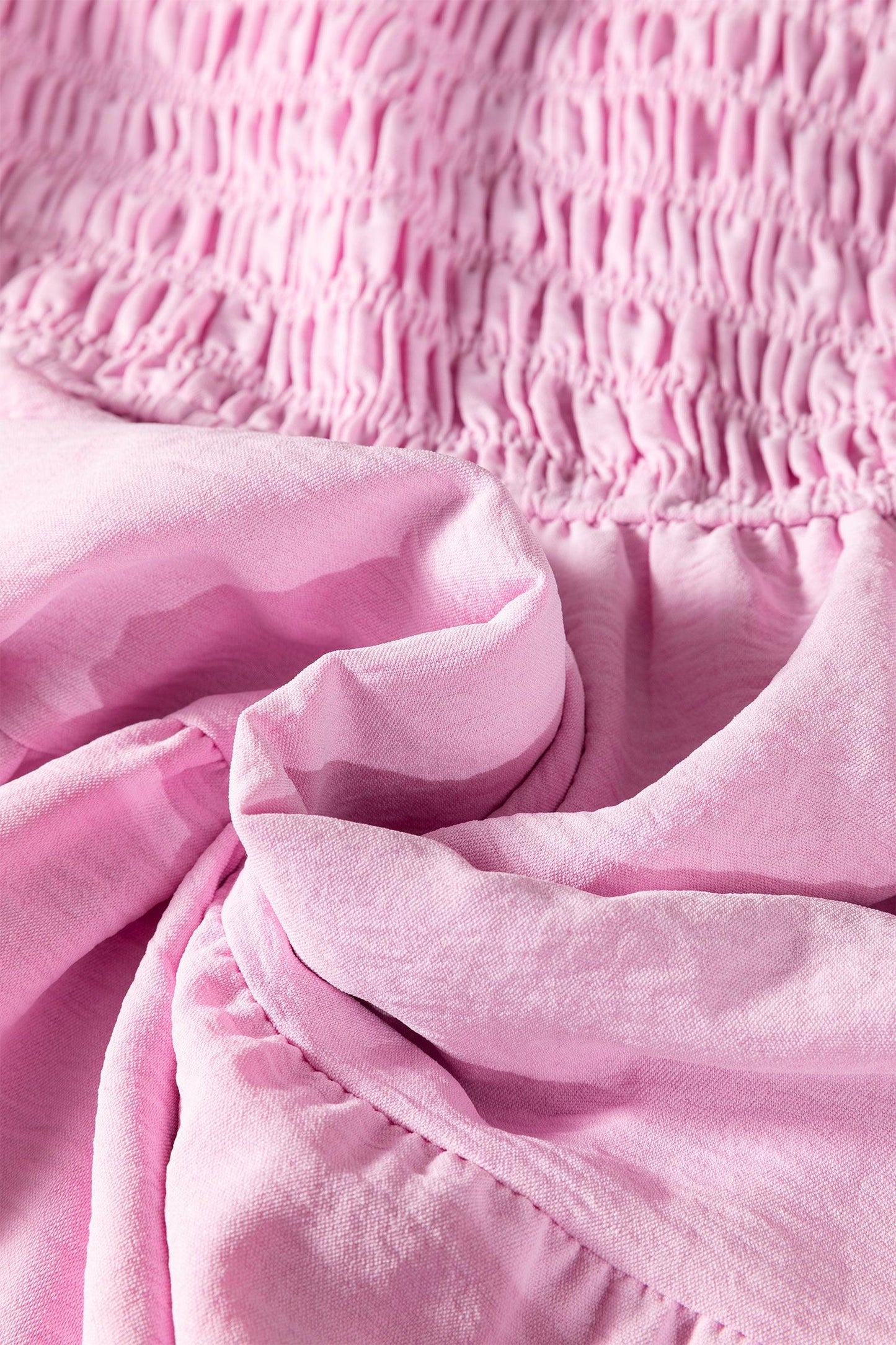 Pink Smocked Bodice Flutter Sleeve Fit Flare Tiered Midi Dress - MarkoFit