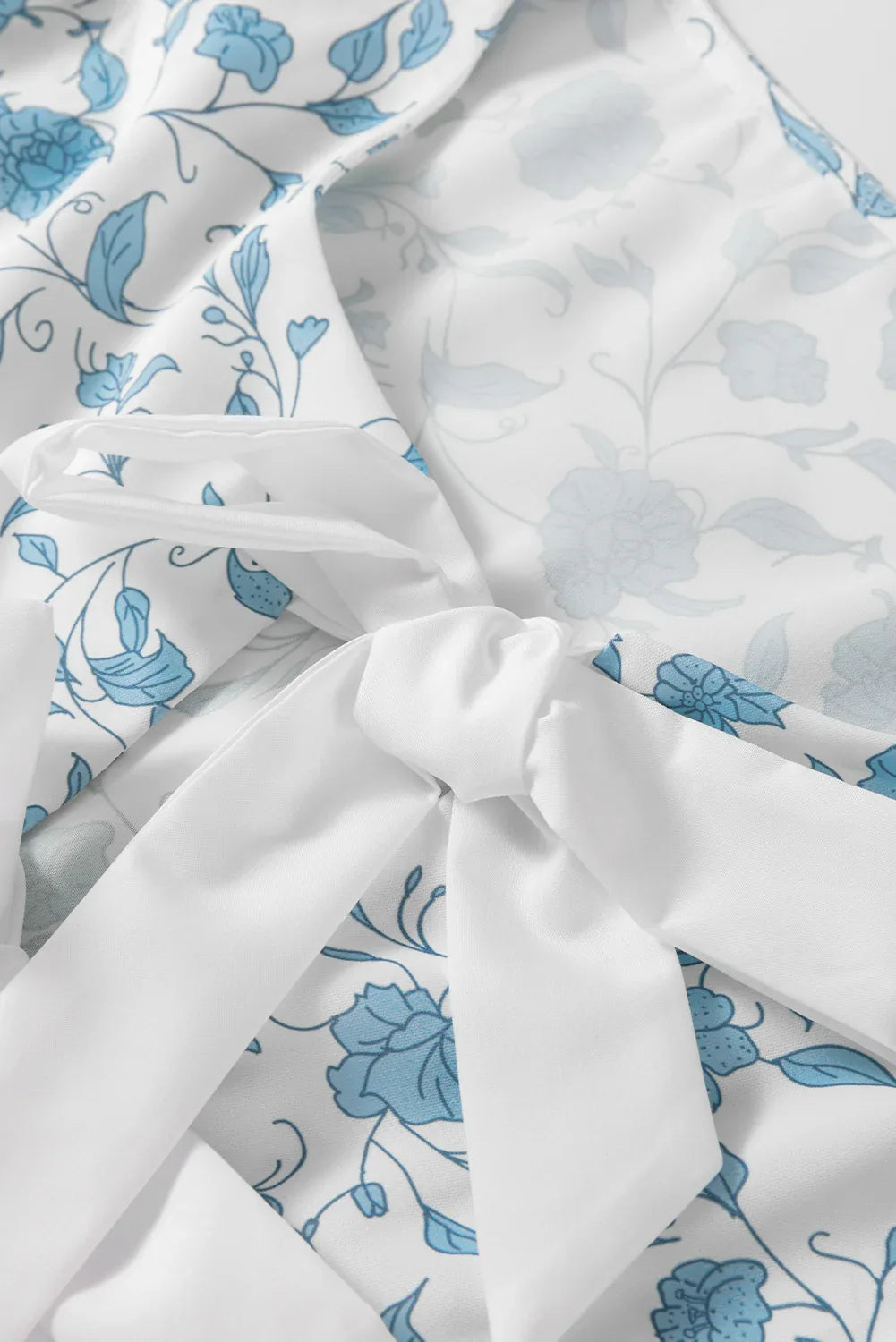 Sky Blue Floral Contrast Bow Puff Sleeve Mini Dress - MarkoFit