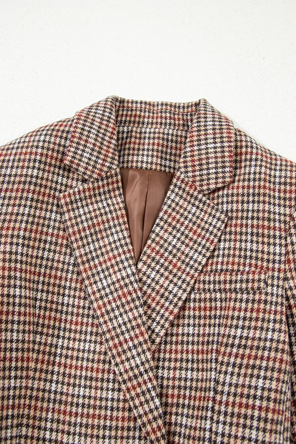 Brown Houndstooth Lapel Collar Blazer - MarkoFit