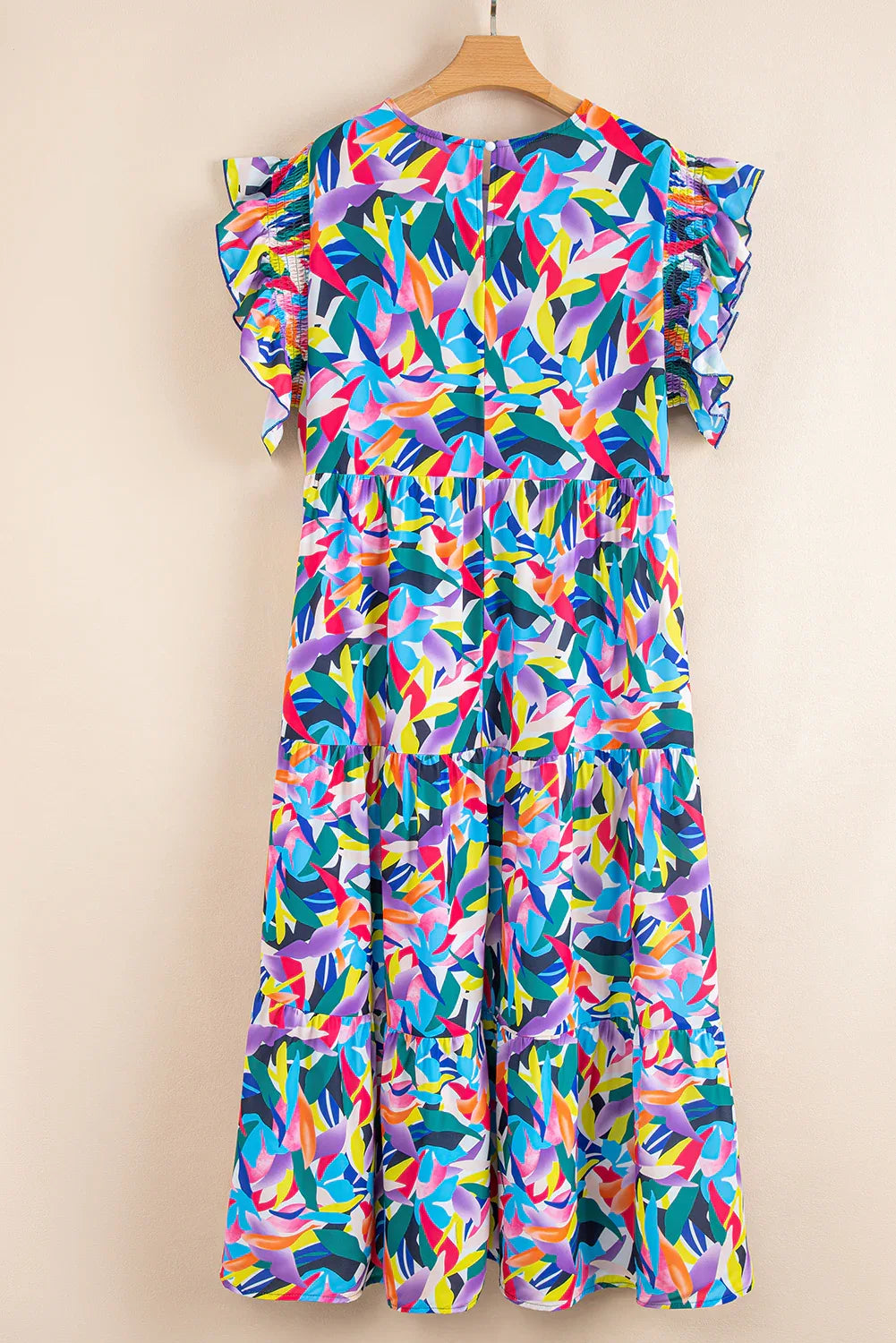 Blue Geometric Print Ruffled Short Sleeve Plus Size Tiered Maxi Dress - MarkoFit