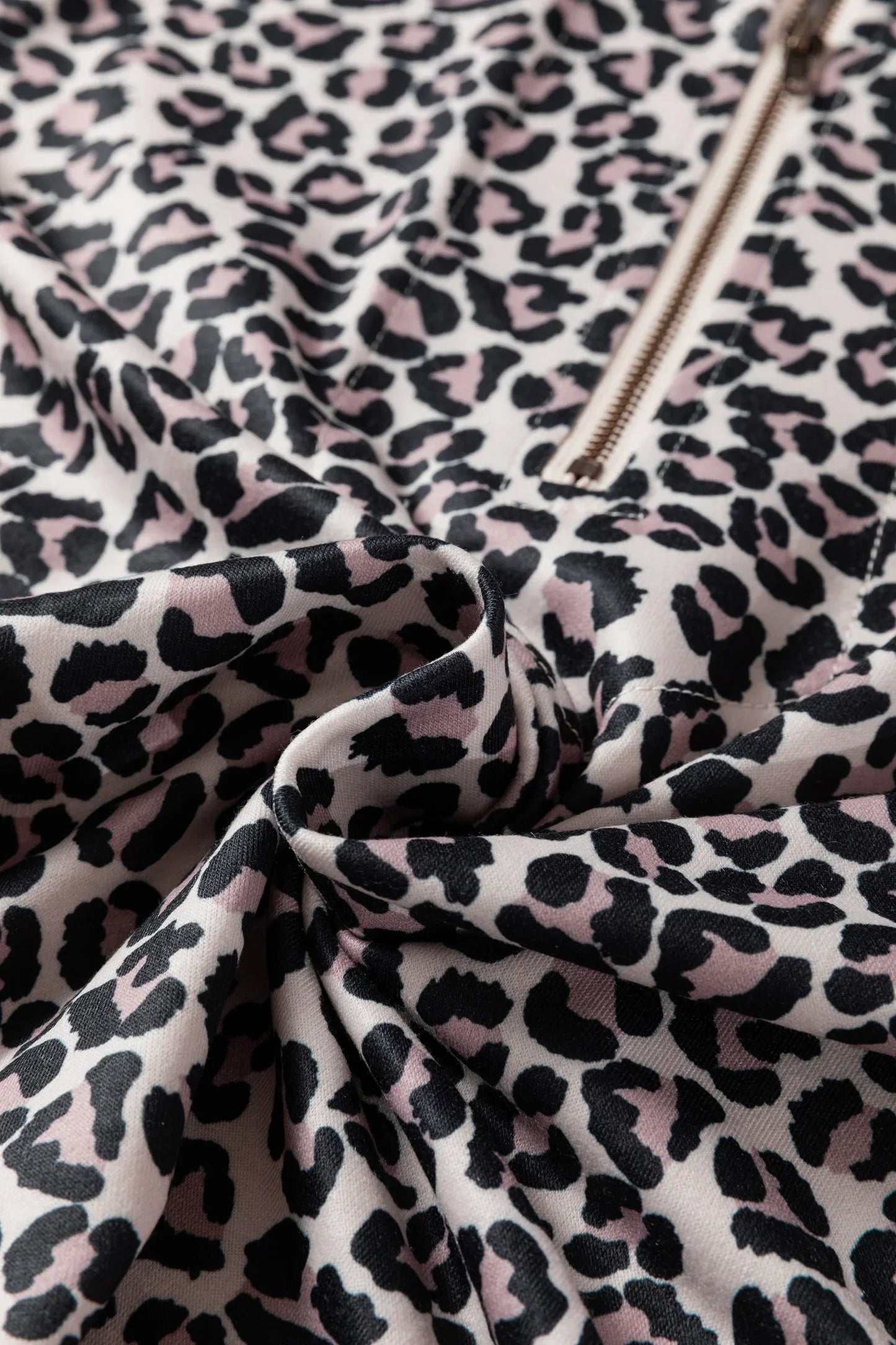 Khaki Leopard Print Half Zip up Blouse - MarkoFit