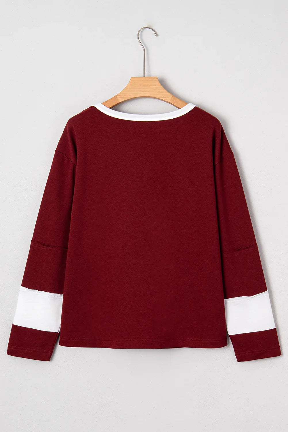 Red Dahlia Cheerful Daisy Flower Patched Round Neck Long Sleeve Top - MarkoFit