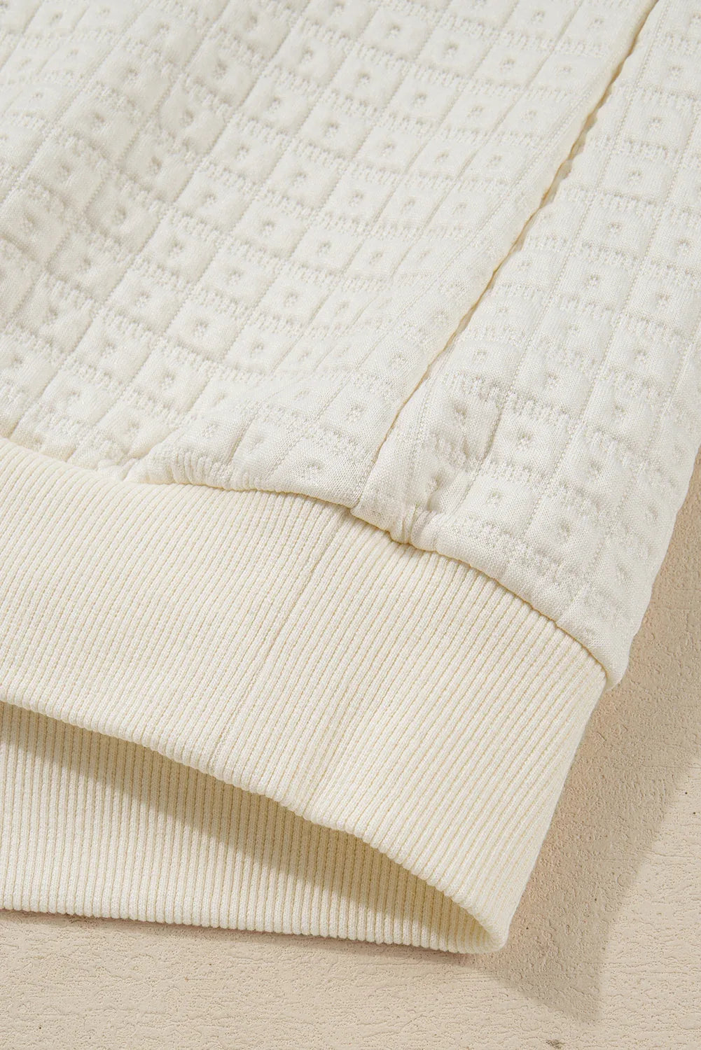 Beige Pineapple Textured Half Button Collared Sweatshirt - MarkoFit