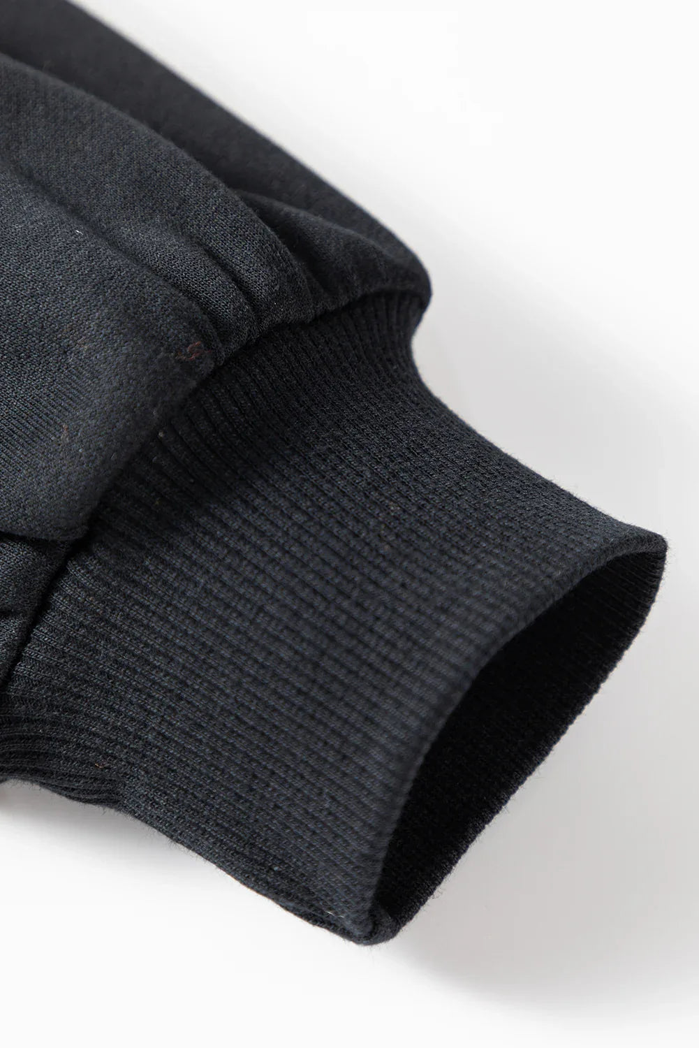 Black Rhinestone Embellished Drop Shoulder Ribbed Cuffs Wholesale Sweatshirt - MarkoFit