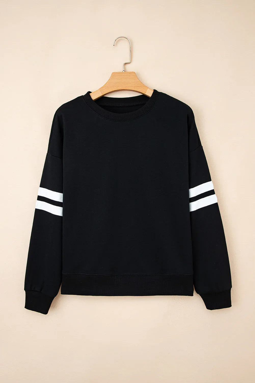 Black Varsity Striped Detail Drop Shoulder Oversized Sweatshirt - MarkoFit