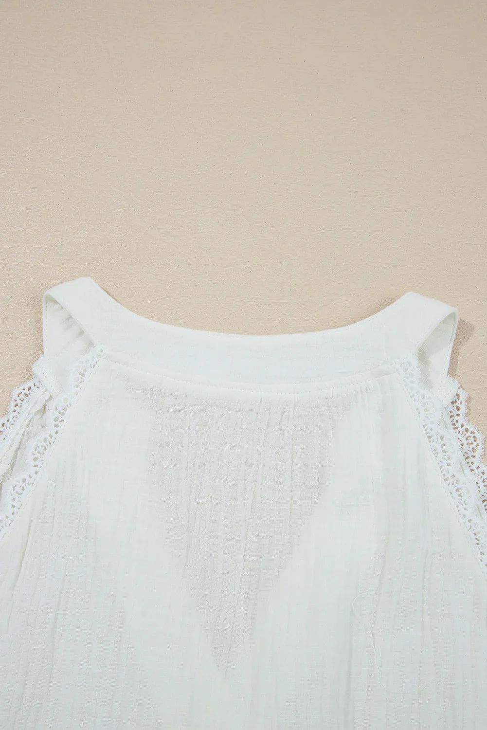 White Textured Lace Trim Pure Cotton Sleeveless Top - MarkoFit