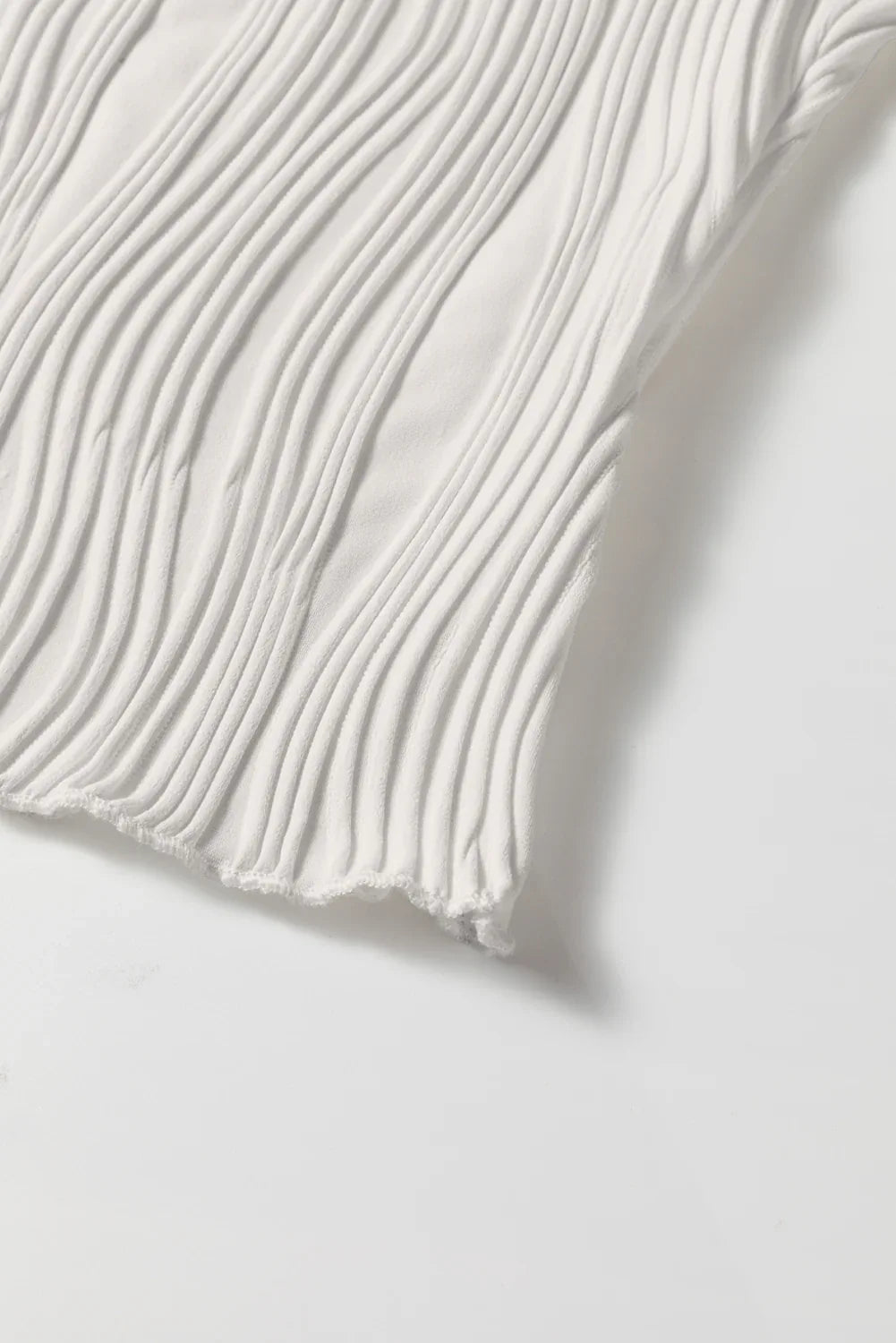 White Solid Color Wavy Textured Round Neck Tank Top - MarkoFit