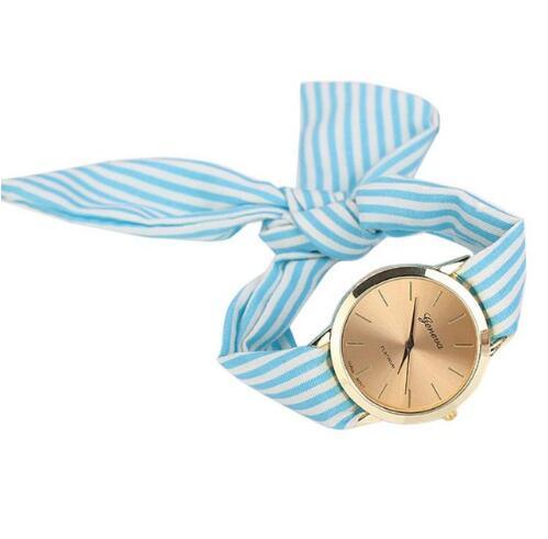 Women Wristwatch Stripe Floral Cloth Band Clock - MarkoFit