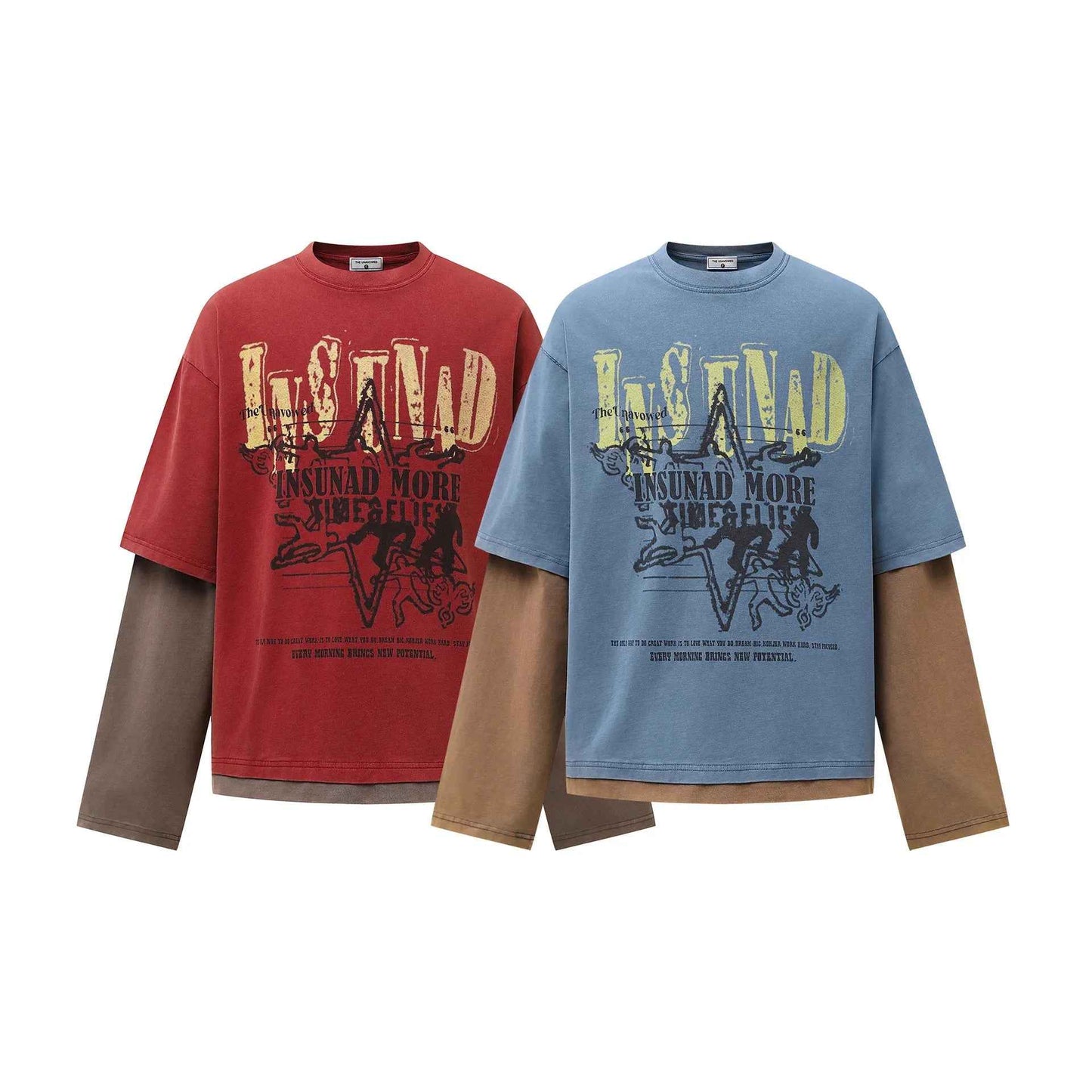 Color blocked fake two piece T-shirt long sleeved men - MarkoFit