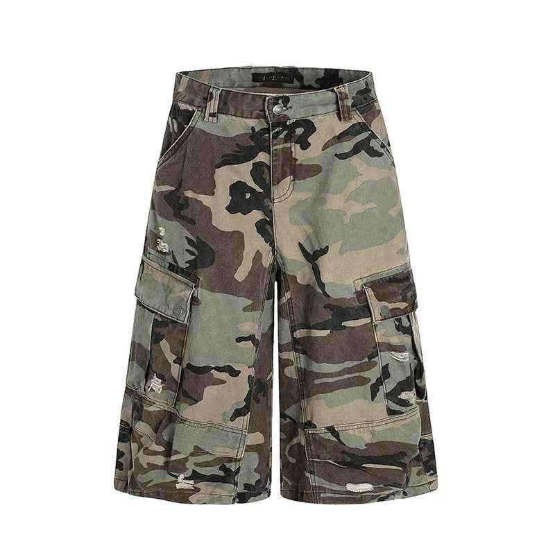 Patch hole camouflage cropped pants for men - MarkoFit
