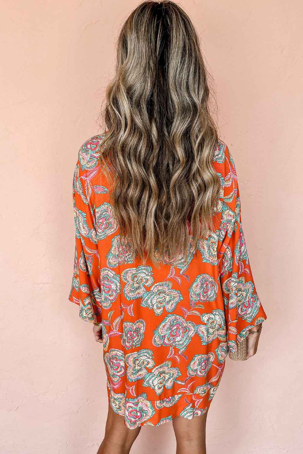 Red Floral Print Lapel Collar Loose Shirt Mini Dress