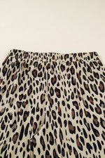 Khaki Exposed Seam Patched Pocket Plus Size Drawstring Leopard Wide Leg Pants - MarkoFit
