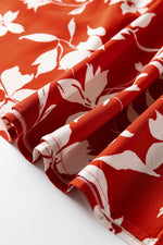 Red Boho Floral Print Lettuce Trim 3/4 Sleeve Mini Dress