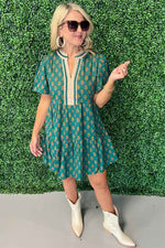 Green Contrast Trim V Neck Short Sleeve Floral Dress