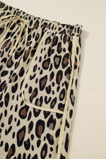 Khaki Exposed Seam Patched Pocket Plus Size Drawstring Leopard Wide Leg Pants - MarkoFit