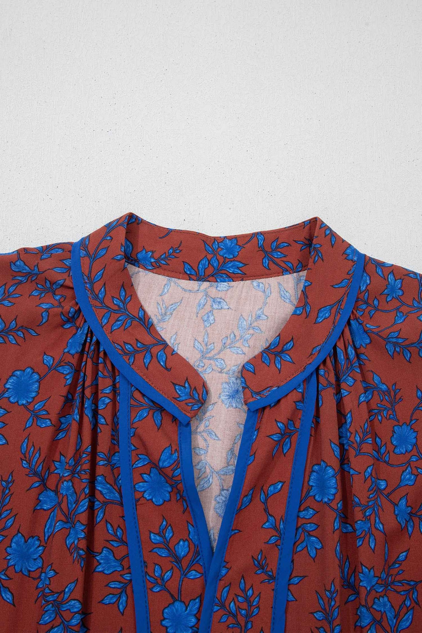 Brown 3/4 Puff Sleeve Tiered Loose Floral Dress