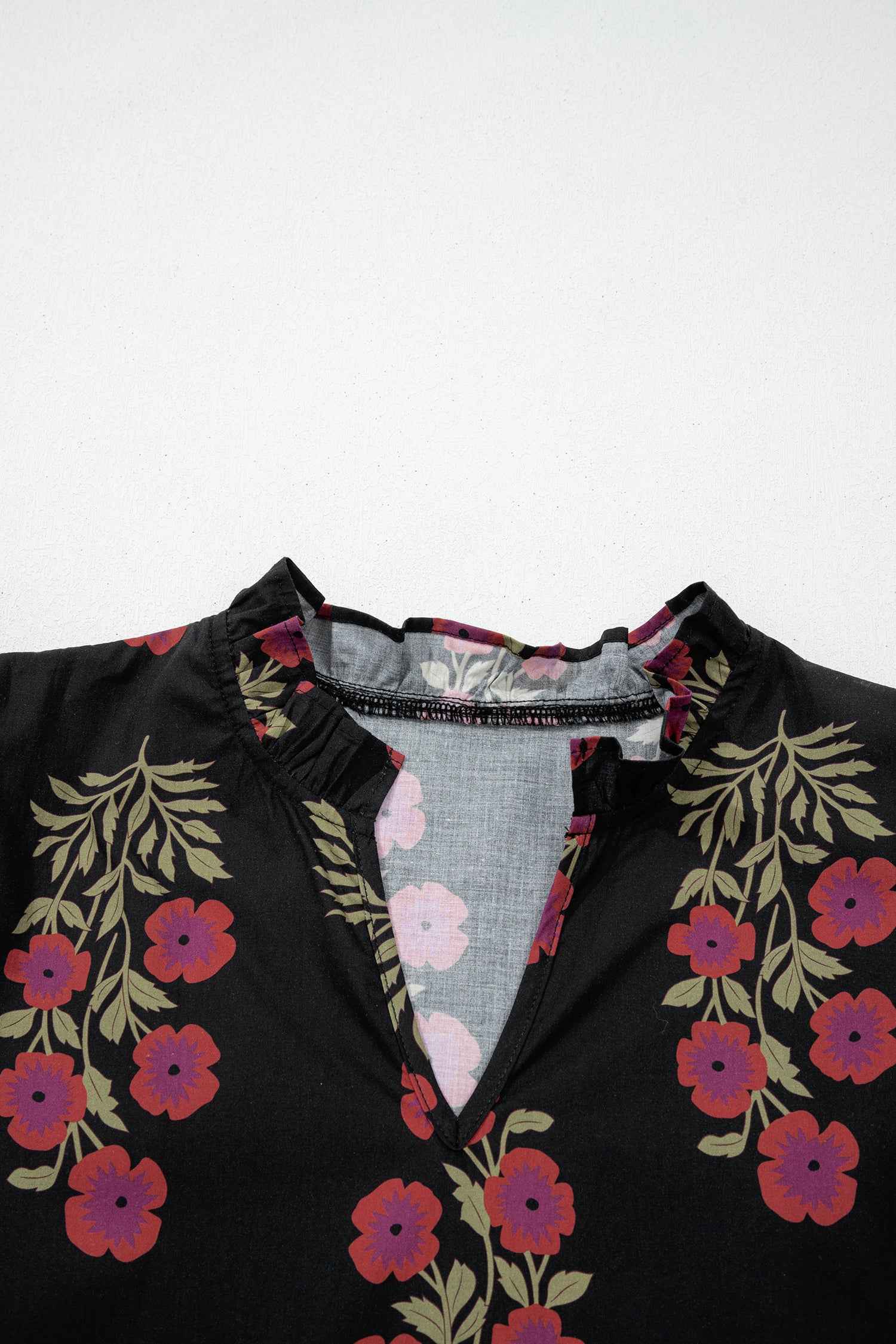 Black Floral Short Bubble Sleeve Tiered Maxi Dress