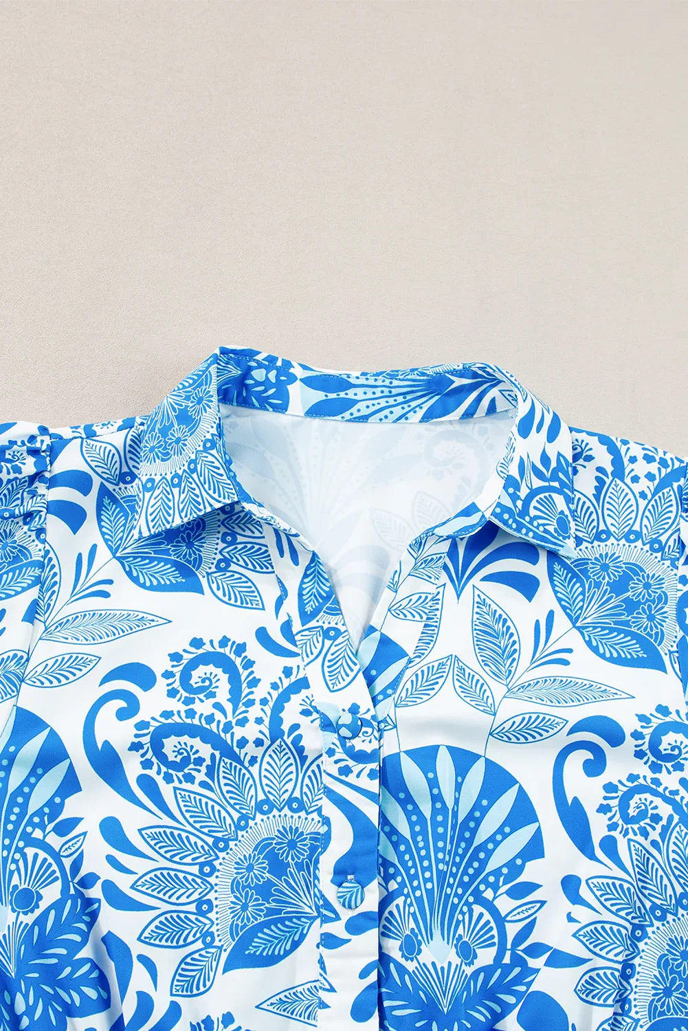 Sky Blue Retro Floral Print Drawstring Waist Ruffled Mini Dress - MarkoFit