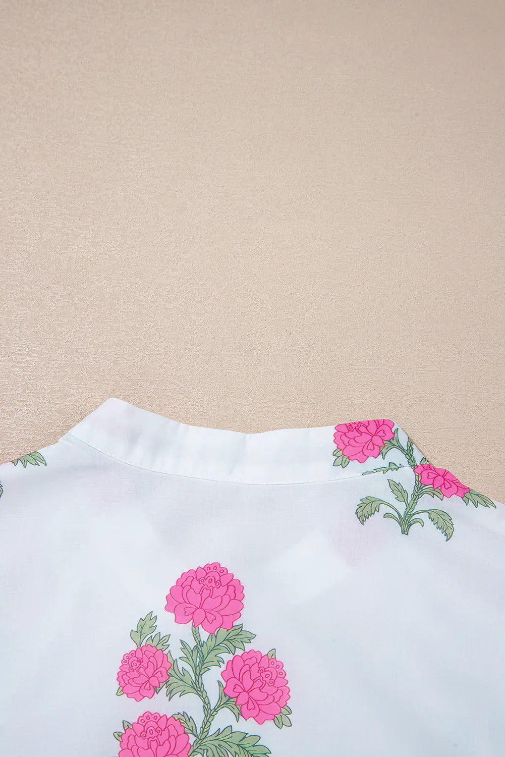 White Floral Print Half Button Mandarin Neck 3/4 Sleeve Maxi Dress - MarkoFit