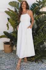 Beige Stripe Spaghetti Strap Pocketed High Waist Maxi Dress - MarkoFit