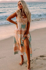 Multicolor Boho Patchwork Print Square Neck Sundress - MarkoFit