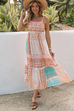 Multicolor Boho Patchwork Print Square Neck Sundress - MarkoFit