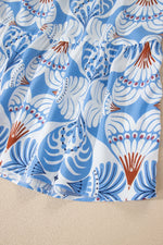 Sky Blue Tropical Botanic Print Flutter Sleeve Vacation Long Dress - MarkoFit