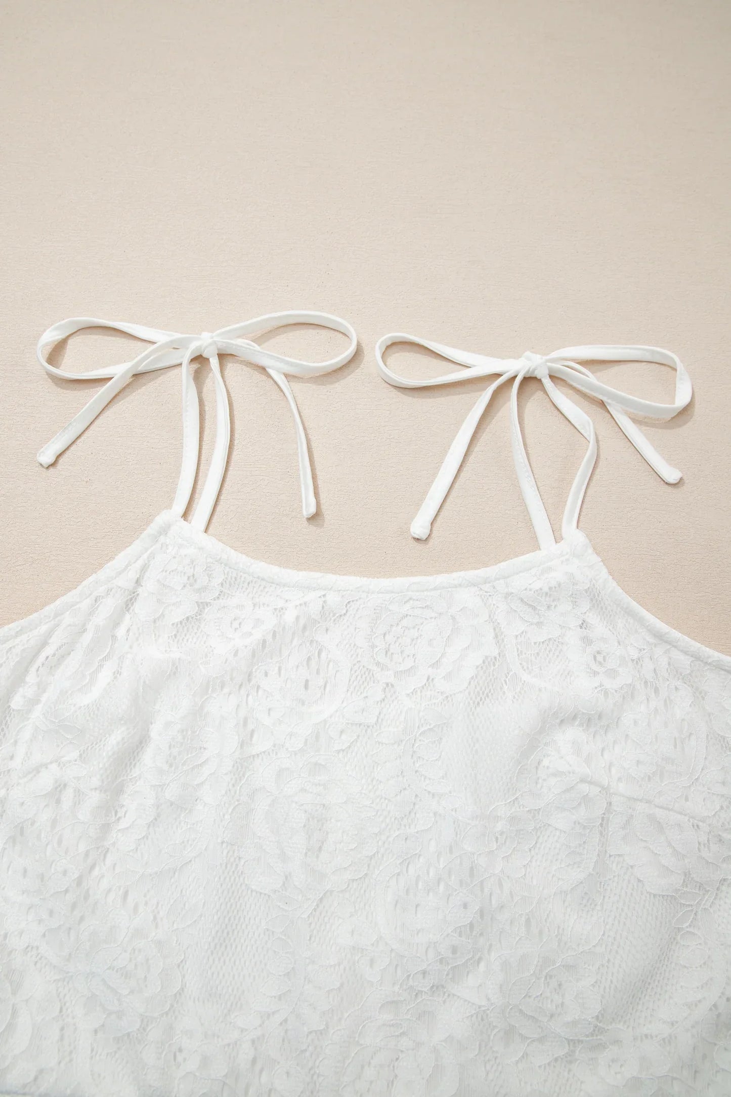 White Tie Spaghetti Straps Floral Lace Overlay Long Dress - MarkoFit