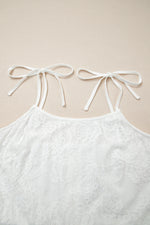 White Tie Spaghetti Straps Floral Lace Overlay Long Dress - MarkoFit