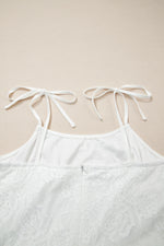 White Tie Spaghetti Straps Floral Lace Overlay Long Dress - MarkoFit