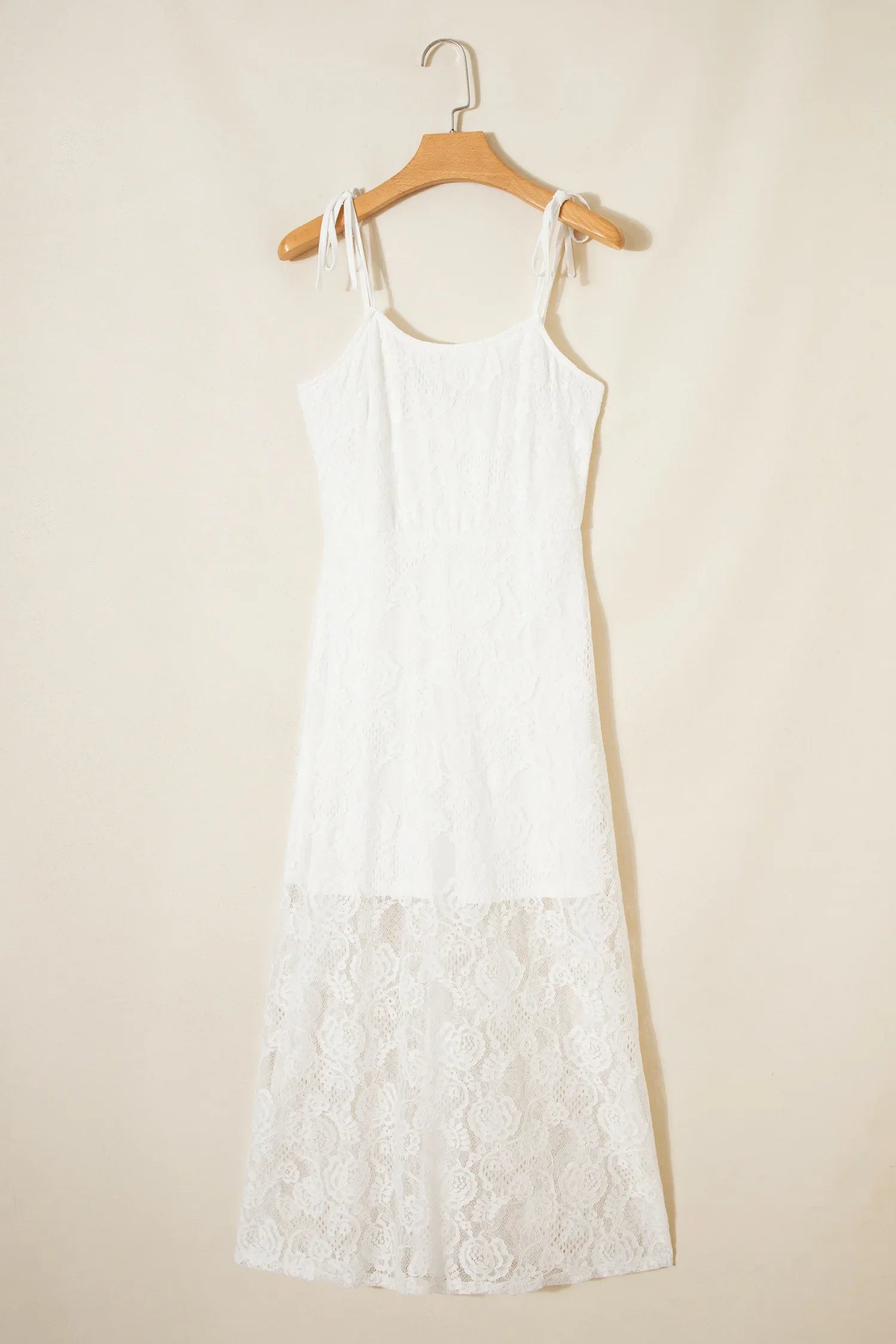 White Tie Spaghetti Straps Floral Lace Overlay Long Dress - MarkoFit