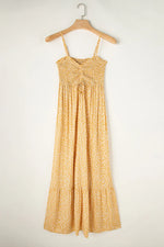 Yellow Frilly Smocked High Waist Floral Maxi Dress - MarkoFit