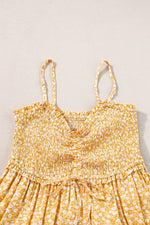 Yellow Frilly Smocked High Waist Floral Maxi Dress - MarkoFit