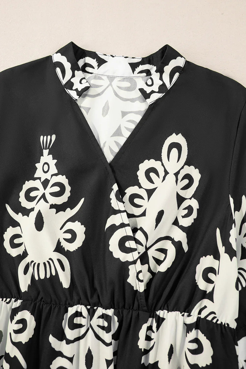 Black Western Geometric Print 3/4 Sleeve Loose Midi Dress - MarkoFit