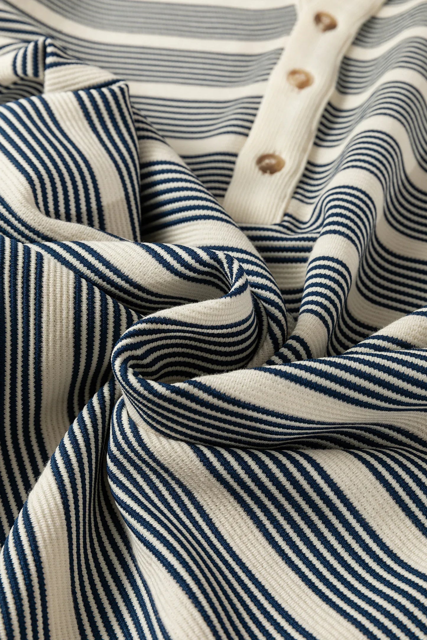 Blue Stripe Ruffled Short Sleeve Contrast Trim Button Notched Neck Midi Dress - MarkoFit