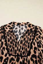 Brown Leopard Print Smocked Detail Flowy Midi Dress - MarkoFit