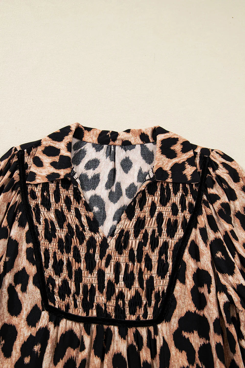 Brown Leopard Print Smocked Detail Flowy Midi Dress - MarkoFit