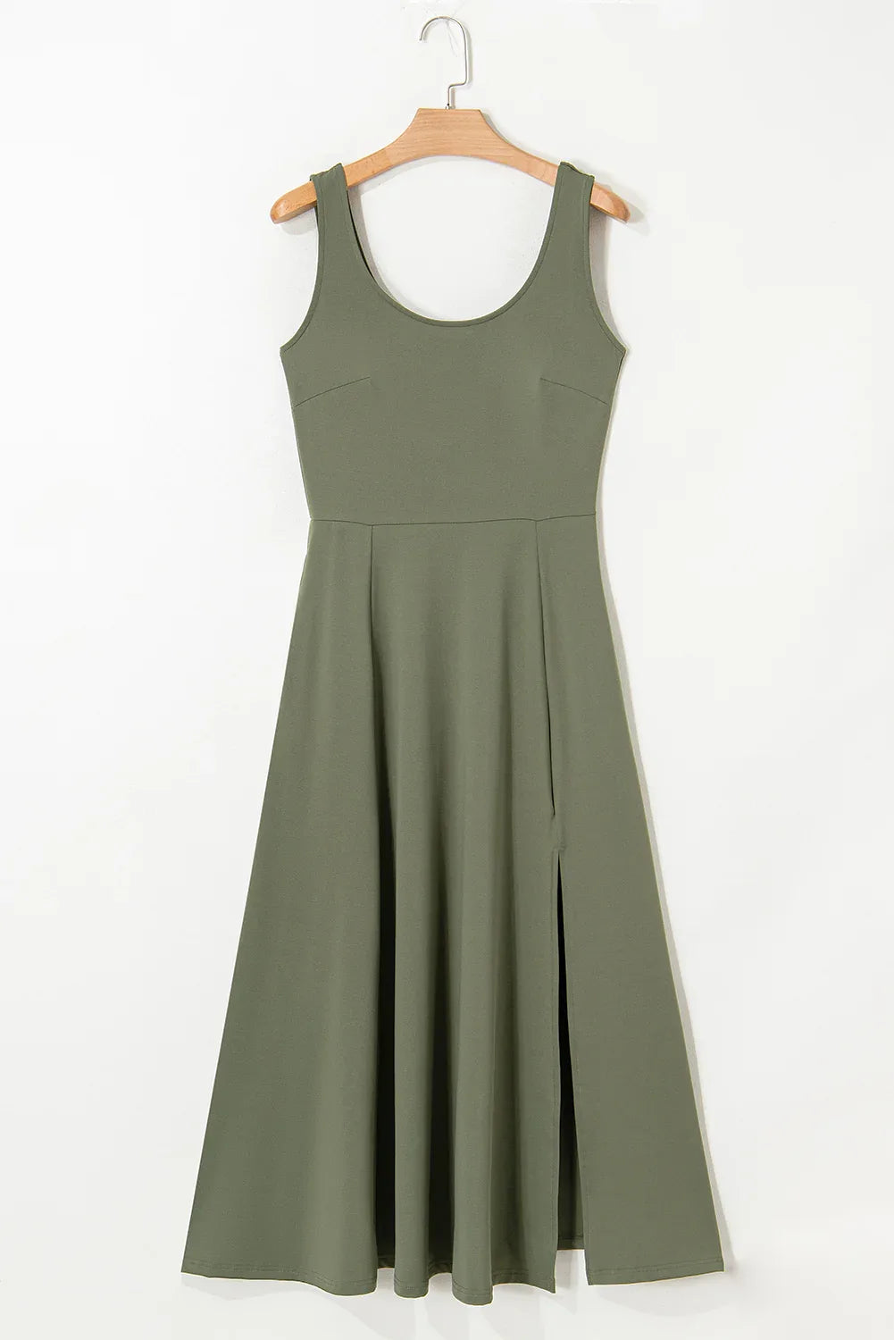 Four Leaf Clover Sleeveless Scoop Neck Flared Split Midi Dress - MarkoFit