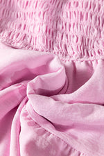 Pink Smocked Bodice Flutter Sleeve Fit Flare Tiered Midi Dress - MarkoFit