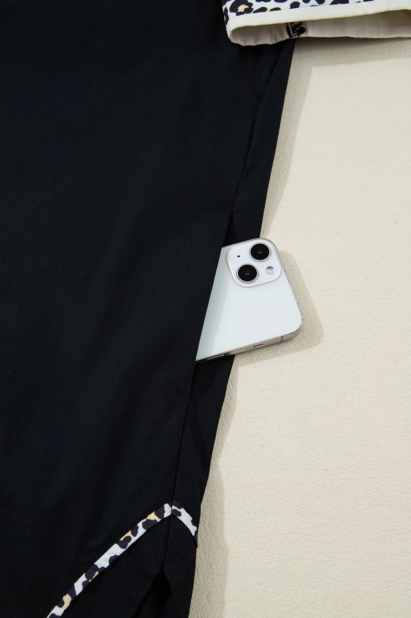 Black Leopard Trim Notched Neck Short Puff Sleeve Shift Mini Dress - MarkoFit