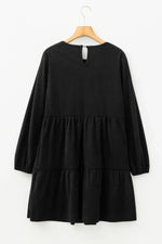 Black Lantern Sleeve Tiered Mini Dress - MarkoFit