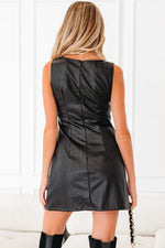 Black Vegan Leather Sleeveless Mini Dress - MarkoFit