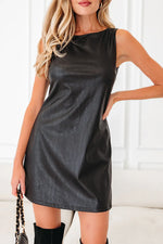 Black Vegan Leather Sleeveless Mini Dress - MarkoFit