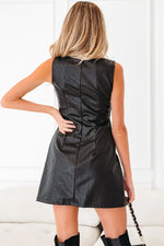 Black Vegan Leather Sleeveless Mini Dress - MarkoFit