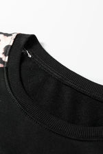 Black Leopard Print Patchwork Varsity Raglan Sleeve Sweatshirt Dress - MarkoFit