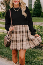 Black Plaid Patchwork High Waist Sweatshirt Mini Dress - MarkoFit