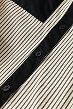 Black Stripe Color Block Patchwork Shirt Collar Button Down Puff Sleeve Mini Dress - MarkoFit