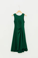 Blackish Green Solid Color Round Neck Ruched Detail Sleeveless Mini Dress - MarkoFit