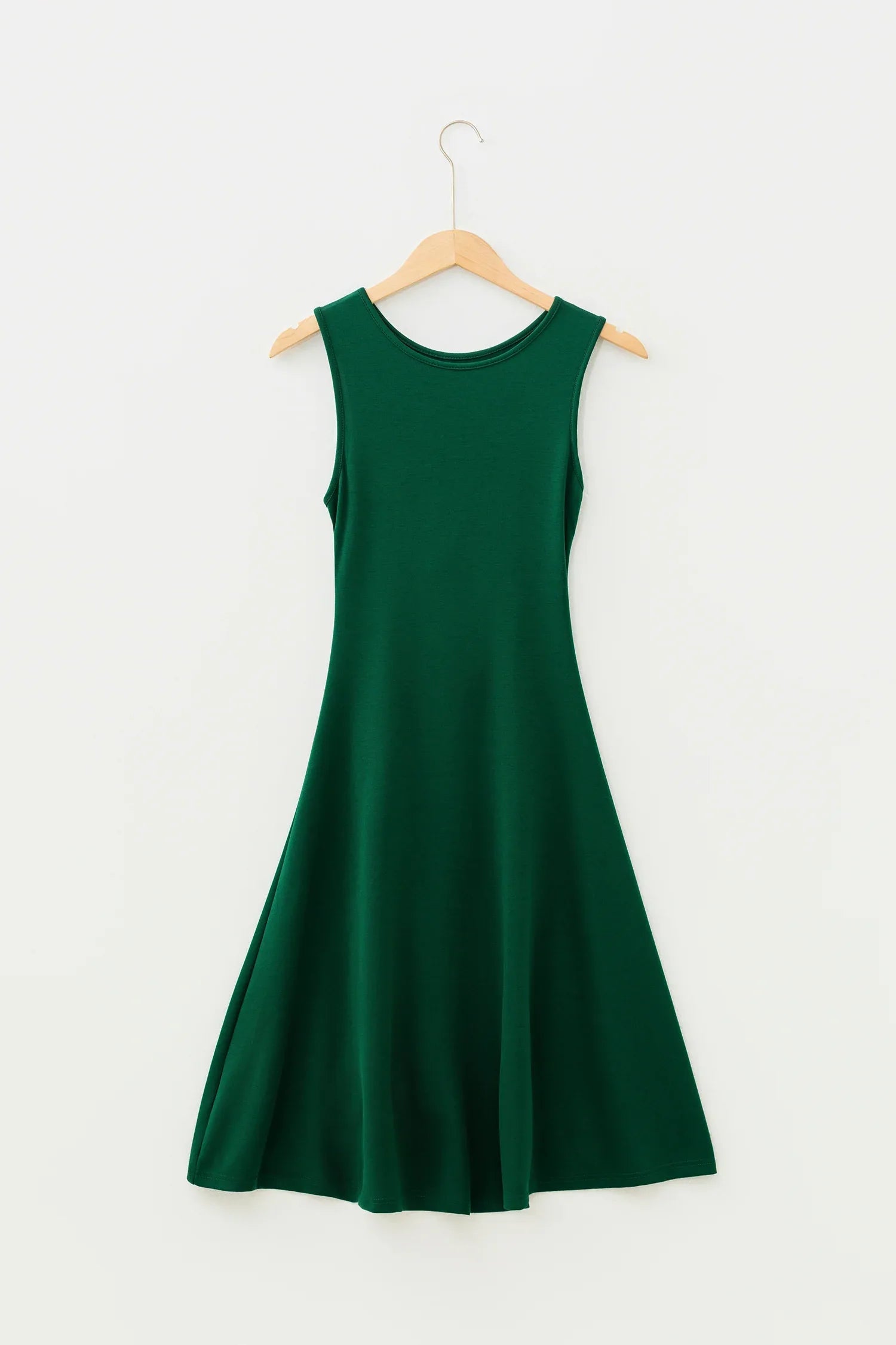 Blackish Green Solid Color Round Neck Ruched Detail Sleeveless Mini Dress - MarkoFit