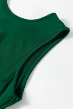 Blackish Green Solid Color Round Neck Ruched Detail Sleeveless Mini Dress - MarkoFit